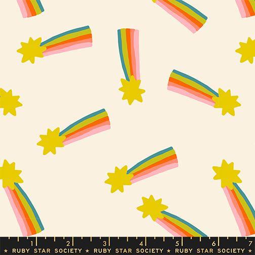 Image of Mystic Fable Shooting Star Natural quilting cotton fabric by Alexia Abegg of Ruby Star Society for Moda Fabrics. Features stars on a cream background. Cute Little Fabric Shop.