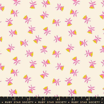 Image of Mystic Fable Sweetflower Neon Pink quilting cotton fabric by Alexia Abegg of Ruby Star Society for Moda Fabrics. Features flowers on a cream background. Cute Little Fabric Shop.