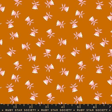 Image of Mystic Fable Sweetflower Cinnamon quilting cotton fabric by Alexia Abegg of Ruby Star Society for Moda Fabrics. Features flowers on an orange background. Cute Little Fabric Shop.