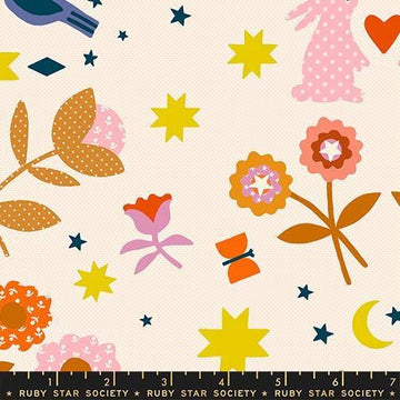 Image of Mystic Fable Novelty Natural quilting cotton fabric by Alexia Abegg of Ruby Star Society for Moda Fabrics. Features flowers on a cream background. Cute Little Fabric Shop.