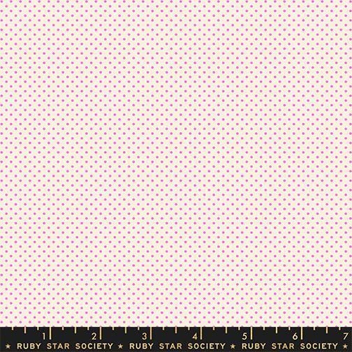 Image of Mystic Fable Mini Neon Pink quilting cotton fabric by Alexia Abegg of Ruby Star Society for Moda Fabrics. Features polka dots on a cream background. Cute Little Fabric Shop.