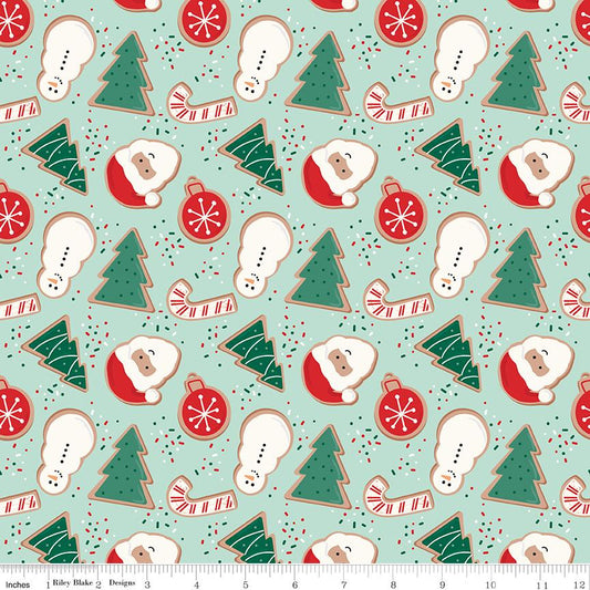 19" End of Bolt - FLANNEL Flannel Christmas Cookies F16520 Songbird - Riley Blake - Sugar Cookie Santa Trees Snowmen - FLANNEL Cotton Fabric