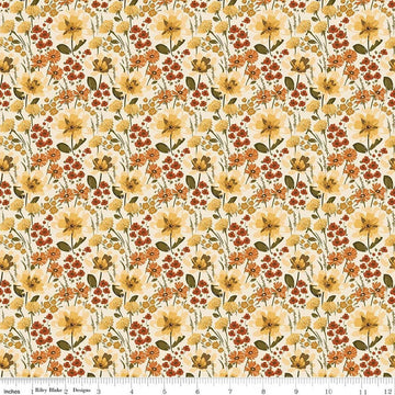 Image of Bountiful Floral Cream quilting cotton fabric by Sandy Gervais for Riley Blake Designs. Features flowers on a cream background. Cute Little Fabric Shop.