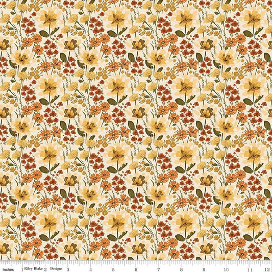Image of Bountiful Floral Cream quilting cotton fabric by Sandy Gervais for Riley Blake Designs. Features flowers on a cream background. Cute Little Fabric Shop.