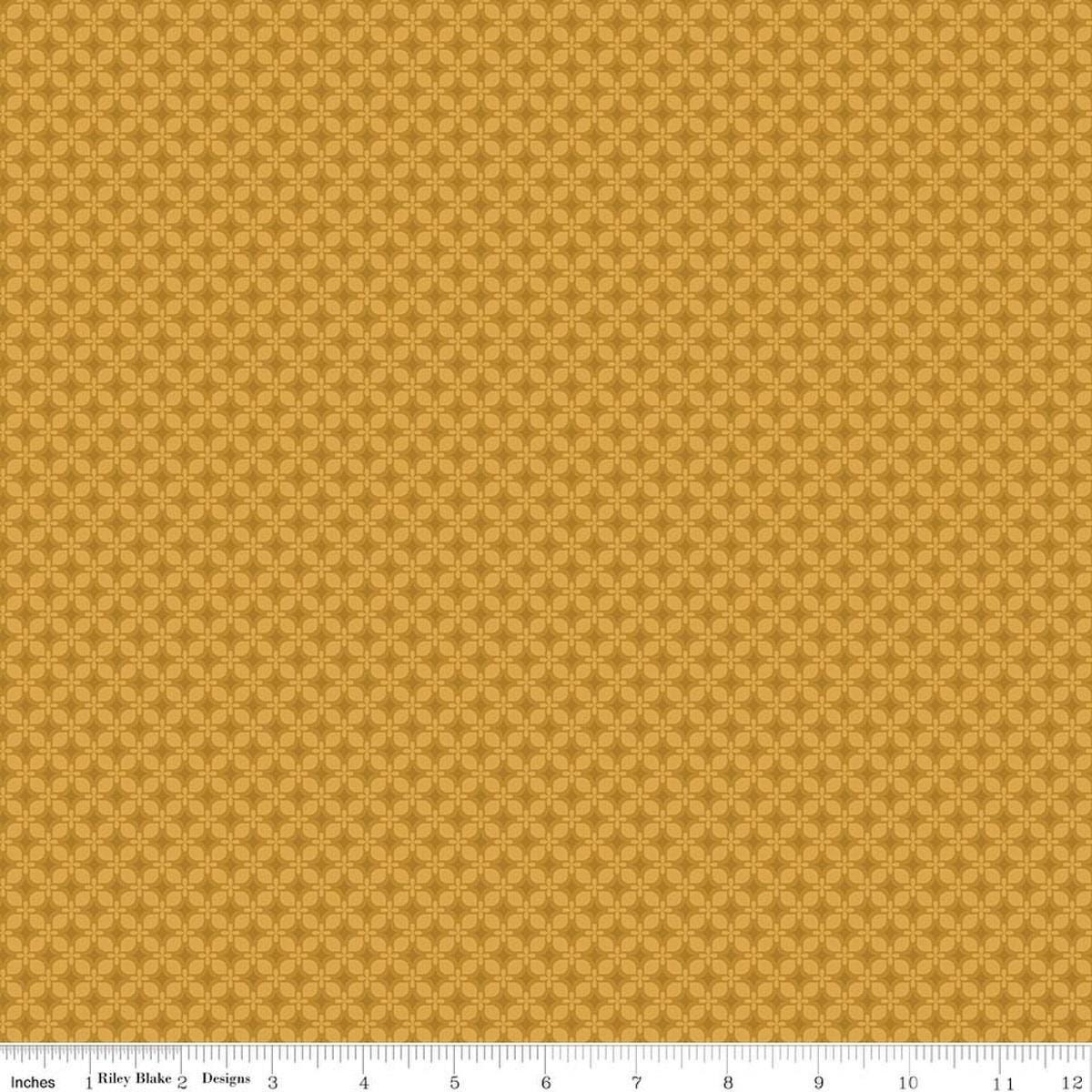 Image of Bountiful Geometric Gold quilting cotton fabric by Sandy Gervais for Riley Blake Designs. Features a geometric pattern on a yellow background. Cute Little Fabric Shop.