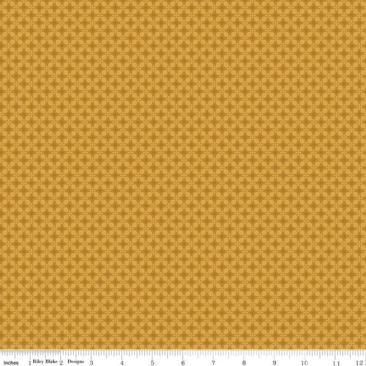 Image of Bountiful Geometric Gold quilting cotton fabric by Sandy Gervais for Riley Blake Designs. Features a geometric pattern on a yellow background. Cute Little Fabric Shop.
