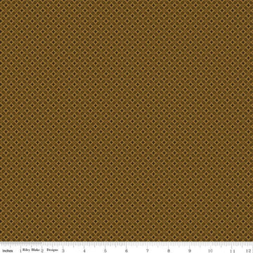 Image of Bountiful Geometric Suede quilting cotton fabric by Sandy Gervais for Riley Blake Designs. Features a geometric pattern on a brown background. Cute Little Fabric Shop.