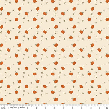 Image of Bountiful Pumpkins Cream quilting cotton fabric by Sandy Gervais for Riley Blake Designs. Features pumpkins on a cream background. Cute Little Fabric Shop.