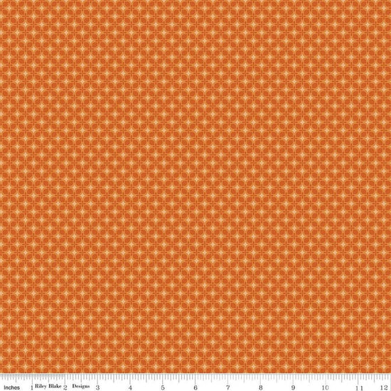 Image of Bountiful Geometric Autumn quilting cotton fabric by Sandy Gervais for Riley Blake Designs. Features a geometric pattern on an orange background. Cute Little Fabric Shop.