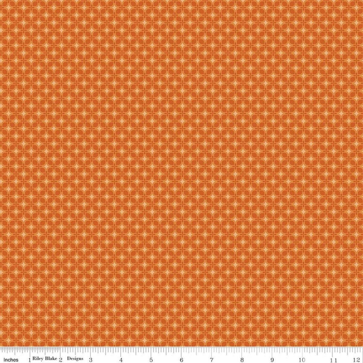 Image of Bountiful Geometric Autumn quilting cotton fabric by Sandy Gervais for Riley Blake Designs. Features a geometric pattern on an orange background. Cute Little Fabric Shop.