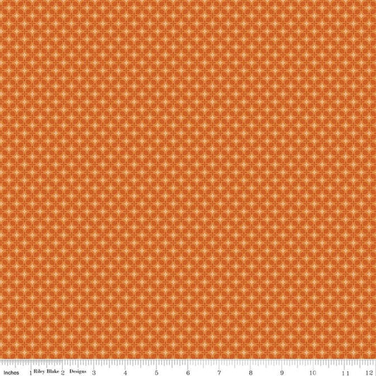 Image of Bountiful Geometric Autumn quilting cotton fabric by Sandy Gervais for Riley Blake Designs. Features a geometric pattern on an orange background. Cute Little Fabric Shop.