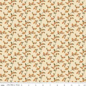 Image of Bountiful Bittersweet Ivory quilting cotton fabric by Sandy Gervais for Riley Blake Designs. Features flowers on a cream background. Cute Little Fabric Shop.