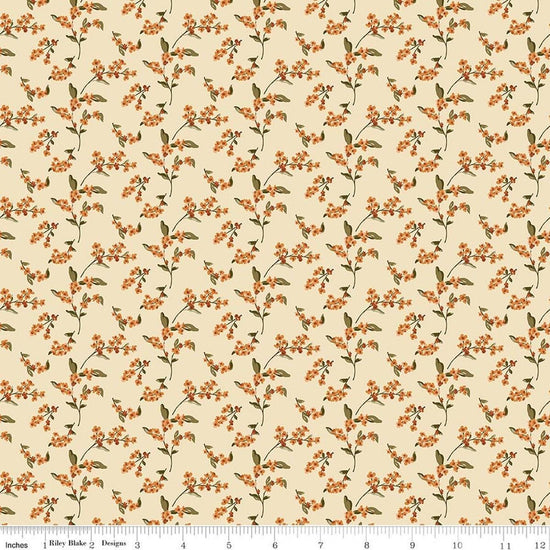 Image of Bountiful Bittersweet Ivory quilting cotton fabric by Sandy Gervais for Riley Blake Designs. Features flowers on a cream background. Cute Little Fabric Shop.
