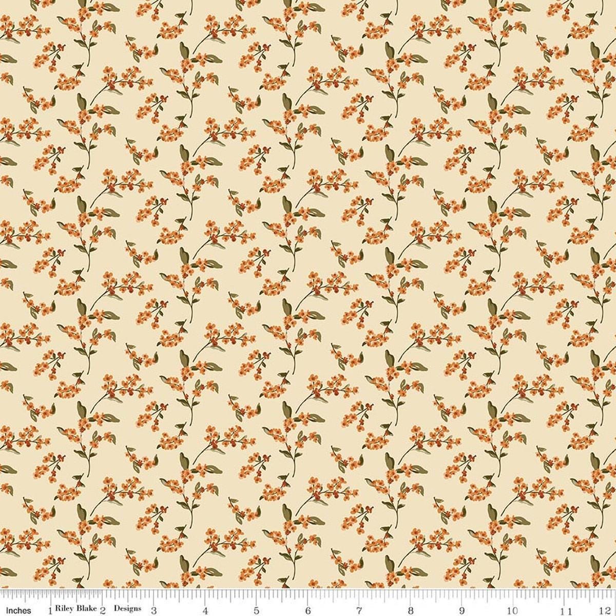 Image of Bountiful Bittersweet Ivory quilting cotton fabric by Sandy Gervais for Riley Blake Designs. Features flowers on a cream background. Cute Little Fabric Shop.