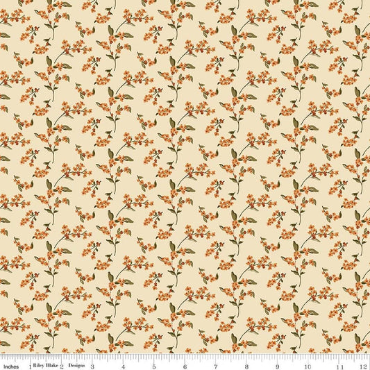 Image of Bountiful Bittersweet Ivory quilting cotton fabric by Sandy Gervais for Riley Blake Designs. Features flowers on a cream background. Cute Little Fabric Shop.