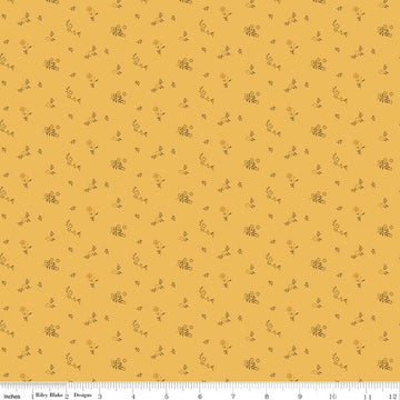 Image of Bountiful Flower Toss Yellow quilting cotton fabric by Sandy Gervais for Riley Blake Designs. Features flowers on a yellow background. Cute Little Fabric Shop.