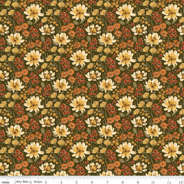 Image of Bountiful Floral Shrubs quilting cotton fabric by Sandy Gervais for Riley Blake Designs. Features flowers on a green background. Cute Little Fabric Shop.