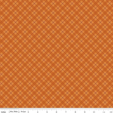 Image of Bountiful Plaid Autumn quilting cotton fabric by Sandy Gervais for Riley Blake Designs. Features plaid on an orange background. Cute Little Fabric Shop.