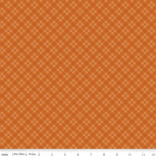 Image of Bountiful Plaid Autumn quilting cotton fabric by Sandy Gervais for Riley Blake Designs. Features plaid on an orange background. Cute Little Fabric Shop.