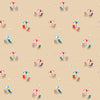 Image of By The Seashore Beach CHairs * Umbrellas Tan quilting cotton fabric by Claire Holliday, Features umbrellas and chairs on a beach on a tan background. Cute Little Fabric Shop.