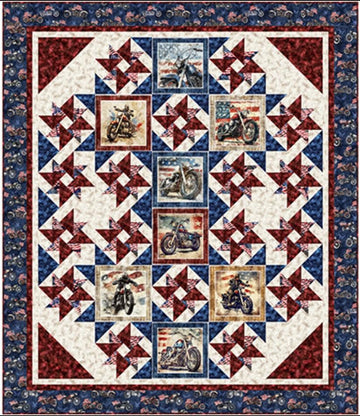 Stars, Stripes, & Steel Ride With The Stars Quilt Kit Patriotic Fabric - FORSL KIT 7121A - QT Fabrics Quilting Cotton Fabric