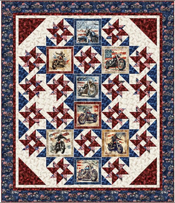 Stars, Stripes, & Steel Ride With The Stars Quilt Kit Patriotic Fabric - FORSL KIT 7121A - QT Fabrics Quilting Cotton Fabric
