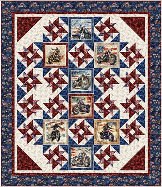 Stars, Stripes, & Steel Ride With The Stars Quilt Kit Patriotic Fabric - FORSL KIT 7121A - QT Fabrics Quilting Cotton Fabric