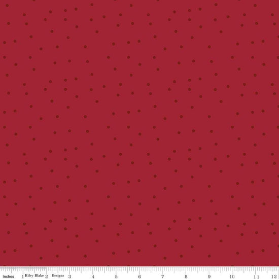 Image of Christmas Time Dots Red quilting cotton fabric by Dani Mogstad for Riley Blake Designs. Features polka dots on a red background. Cute Little Fabric Shop.