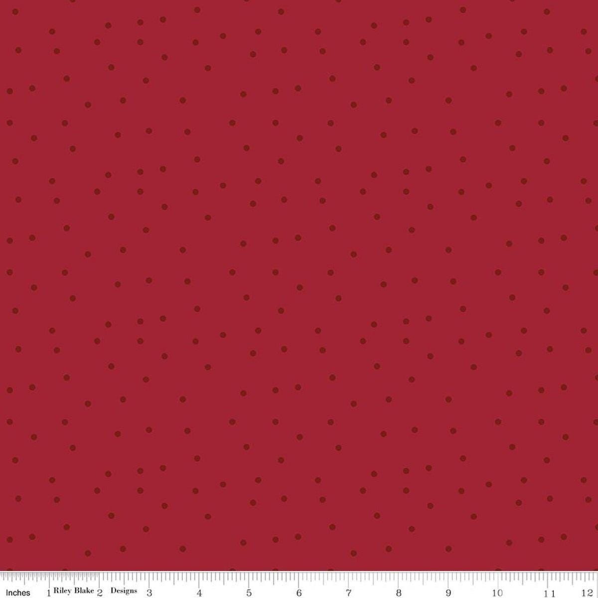 Image of Christmas Time Dots Red quilting cotton fabric by Dani Mogstad for Riley Blake Designs. Features polka dots on a red background. Cute Little Fabric Shop.