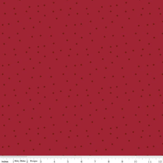 Image of Christmas Time Dots Red quilting cotton fabric by Dani Mogstad for Riley Blake Designs. Features polka dots on a red background. Cute Little Fabric Shop.