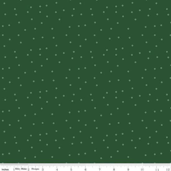 Image of Christmas Time Dots Forest quilting cotton fabric by Dani Mogstad for Riley Blake Designs. Features polka dots on a green background. Cute Little Fabric Shop.
