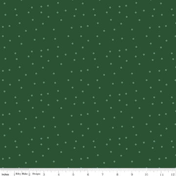 Image of Christmas Time Dots Forest quilting cotton fabric by Dani Mogstad for Riley Blake Designs. Features polka dots on a green background. Cute Little Fabric Shop.