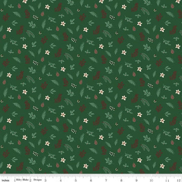 Image of Christmas Time Foliage Forest quilting cotton fabric by Dani Mogstad for Riley Blake Designs. Features leaves on a green background. Cute Little Fabric Shop.