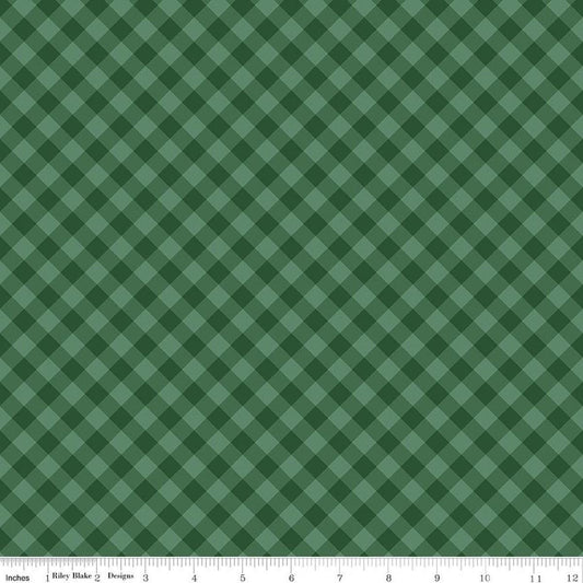 Image of Christmas Time Plaid Forest quilting cotton fabric by Dani Mogstad for Riley Blake Designs. Features plaid on a green background. Cute Little Fabric Shop.