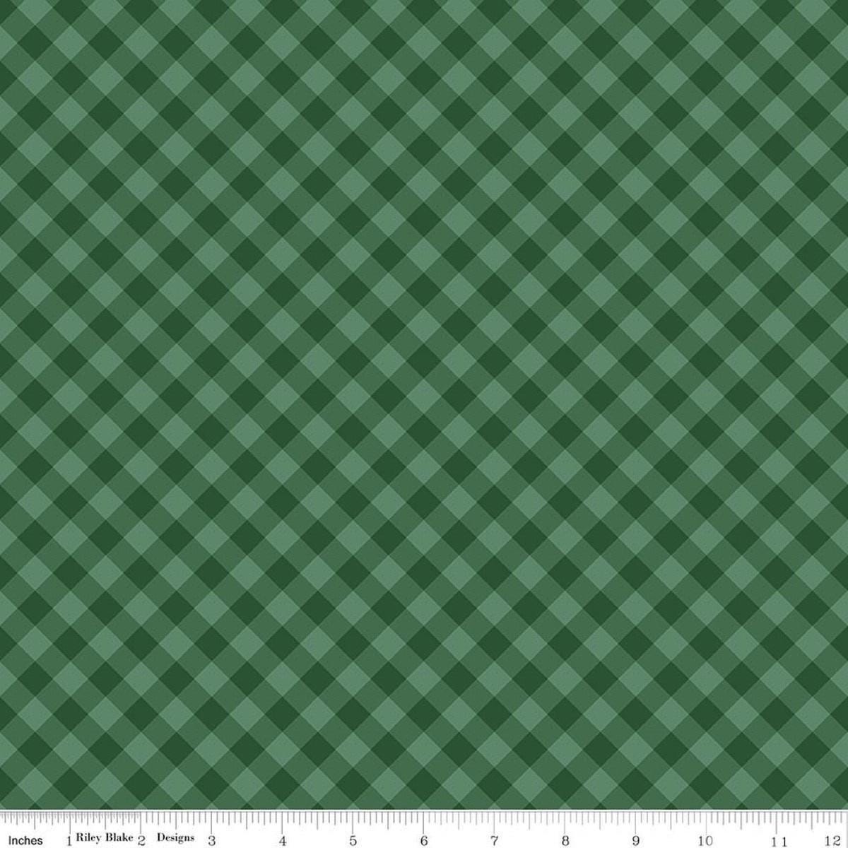Image of Christmas Time Plaid Forest quilting cotton fabric by Dani Mogstad for Riley Blake Designs. Features plaid on a green background. Cute Little Fabric Shop.