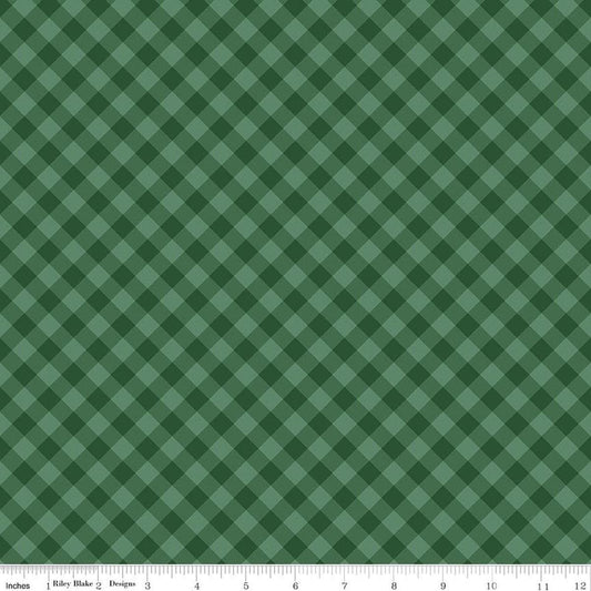 Image of Christmas Time Plaid Forest quilting cotton fabric by Dani Mogstad for Riley Blake Designs. Features plaid on a green background. Cute Little Fabric Shop.