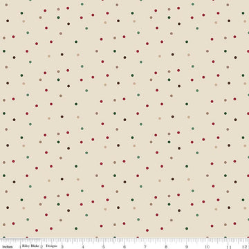 Image of Christmas Time Dots Linen quilting cotton fabric by Dani Mogstad for Riley Blake Designs. Features polka dots on a cream background. Cute Little Fabric Shop.