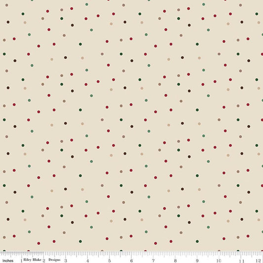 Image of Christmas Time Dots Linen quilting cotton fabric by Dani Mogstad for Riley Blake Designs. Features polka dots on a cream background. Cute Little Fabric Shop.