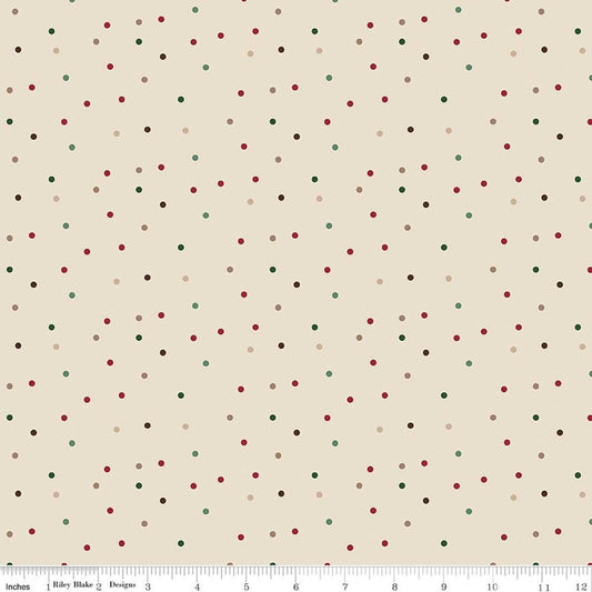 Image of Christmas Time Dots Linen quilting cotton fabric by Dani Mogstad for Riley Blake Designs. Features polka dots on a cream background. Cute Little Fabric Shop.