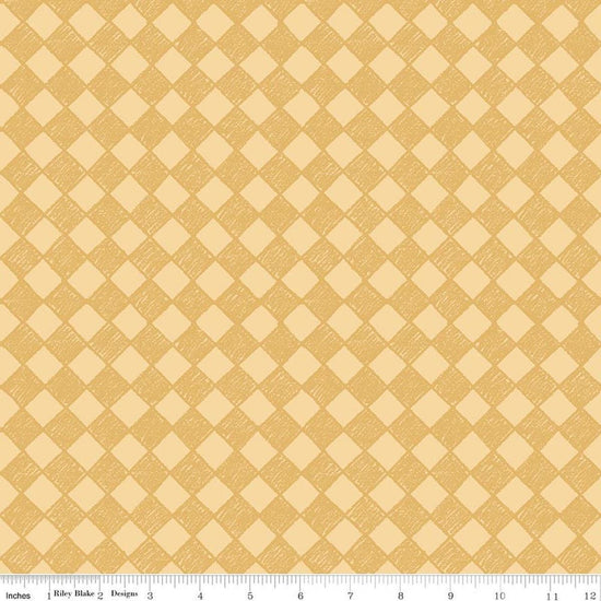 Image of Colorful Critters Check Yellow Quilting Cotton Fabric by Official Licensed Product for Riley Blake Designs. Features checks on a yellow background. Cute Little Fabric Shop.