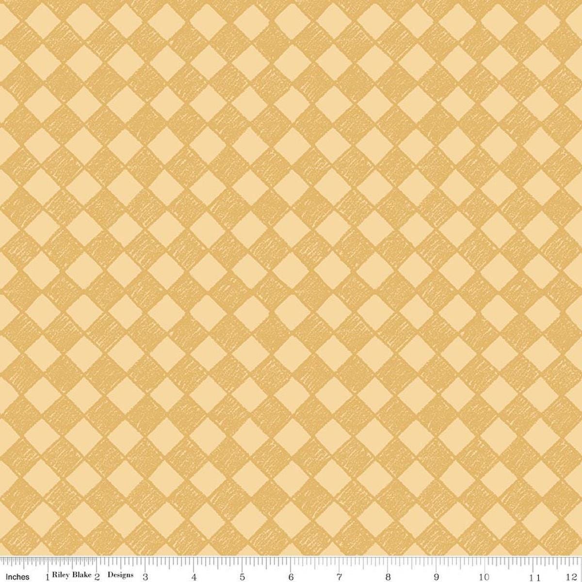 Image of Colorful Critters Check Yellow Quilting Cotton Fabric by Official Licensed Product for Riley Blake Designs. Features checks on a yellow background. Cute Little Fabric Shop.
