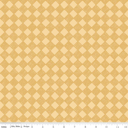 Image of Colorful Critters Check Yellow Quilting Cotton Fabric by Official Licensed Product for Riley Blake Designs. Features checks on a yellow background. Cute Little Fabric Shop.