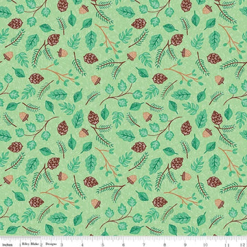 Image of Colorful Critters Botanical Green Quilting Cotton Fabric by Official Licensed Product for Riley Blake Designs. Features leaves on a green background. Cute Little Fabric Shop.