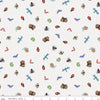Image of Colorful Critters Bug Toss White Quilting Cotton Fabric by Official Licensed Product for Riley Blake Designs. Features insects on a white background. Cute Little Fabric Shop.