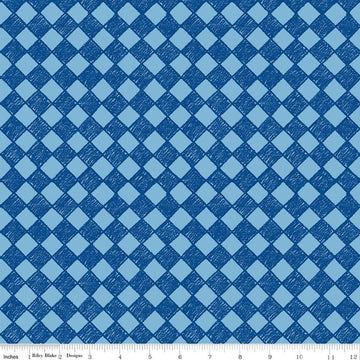 Image of Colorful Critters Check Blue Quilting Cotton Fabric by Official Licensed Product for Riley Blake Designs. Features checks on a blue background. Cute Little Fabric Shop.