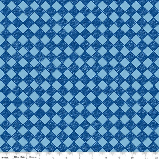 Image of Colorful Critters Check Blue Quilting Cotton Fabric by Official Licensed Product for Riley Blake Designs. Features checks on a blue background. Cute Little Fabric Shop.