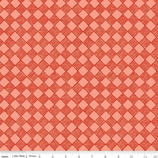 Image of Colorful Critters Check Orange Quilting Cotton Fabric by Official Licensed Product for Riley Blake Designs. Features checks on an orange background. Cute Little Fabric Shop.