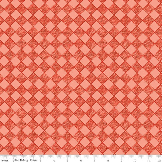 Image of Colorful Critters Check Orange Quilting Cotton Fabric by Official Licensed Product for Riley Blake Designs. Features checks on an orange background. Cute Little Fabric Shop.