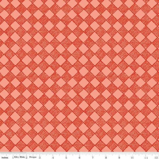 Image of Colorful Critters Check Orange Quilting Cotton Fabric by Official Licensed Product for Riley Blake Designs. Features checks on an orange background. Cute Little Fabric Shop.