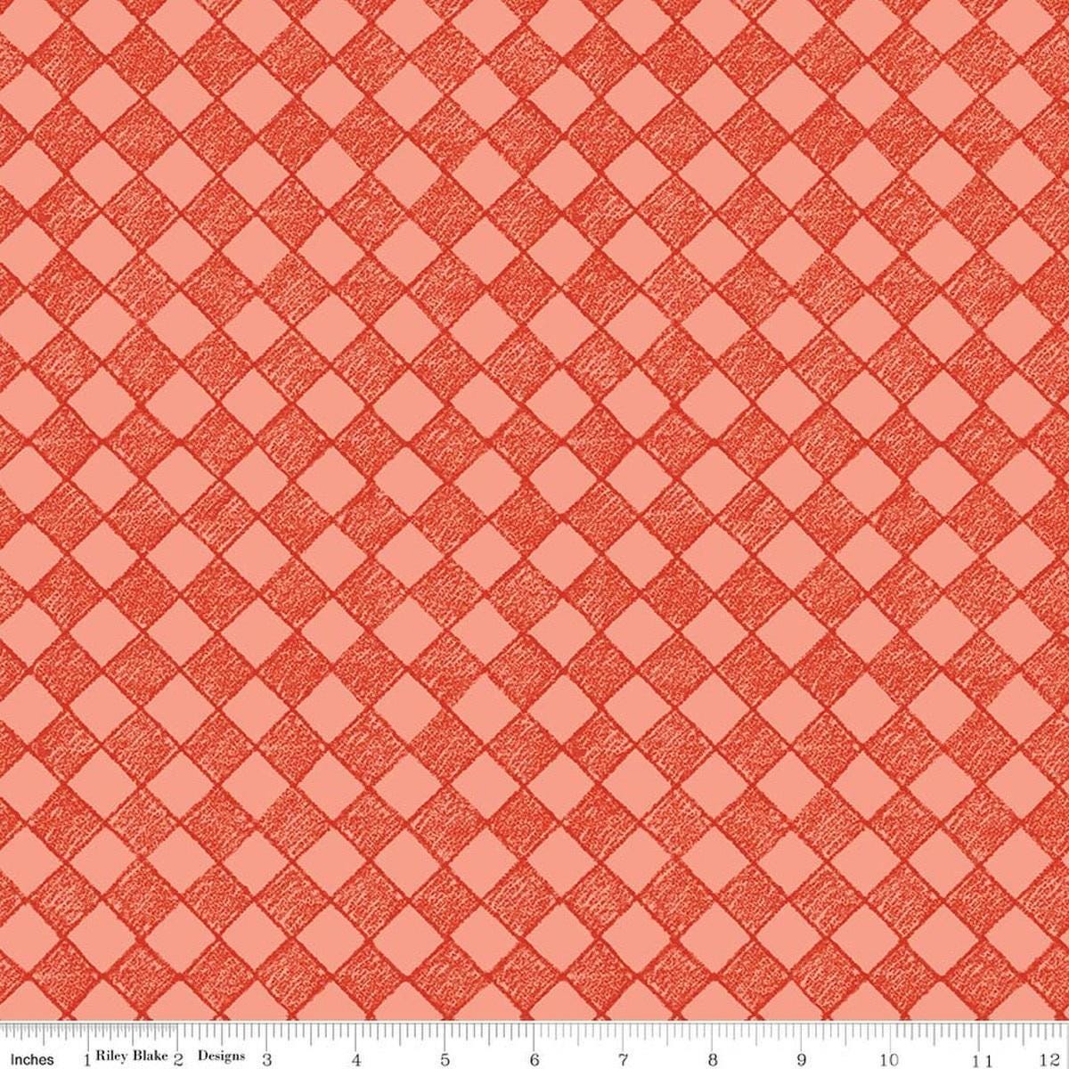 Image of Colorful Critters Check Orange Quilting Cotton Fabric by Official Licensed Product for Riley Blake Designs. Features checks on an orange background. Cute Little Fabric Shop.